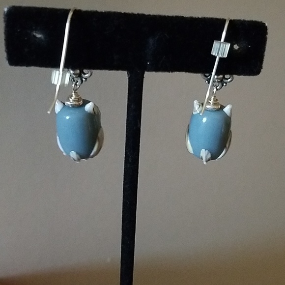 Designer Owl Earrings in Sterling Silver - Picture 2 of 2